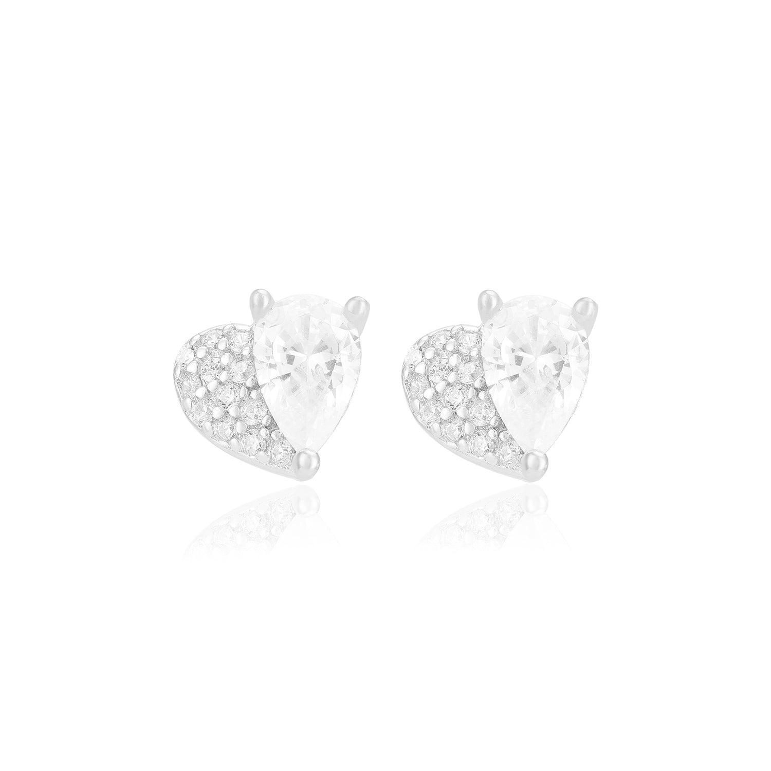 925 Sterling Silver Heart Shaped Dual Type Stoned Earrings For Women