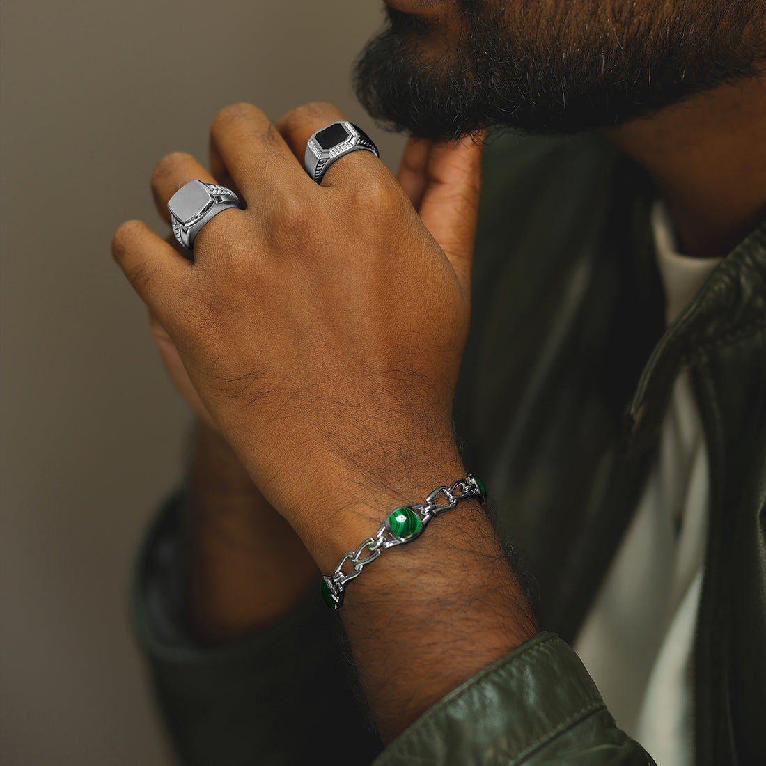 925 Sterling Silver Rhodium Magic Malachite Bracelet