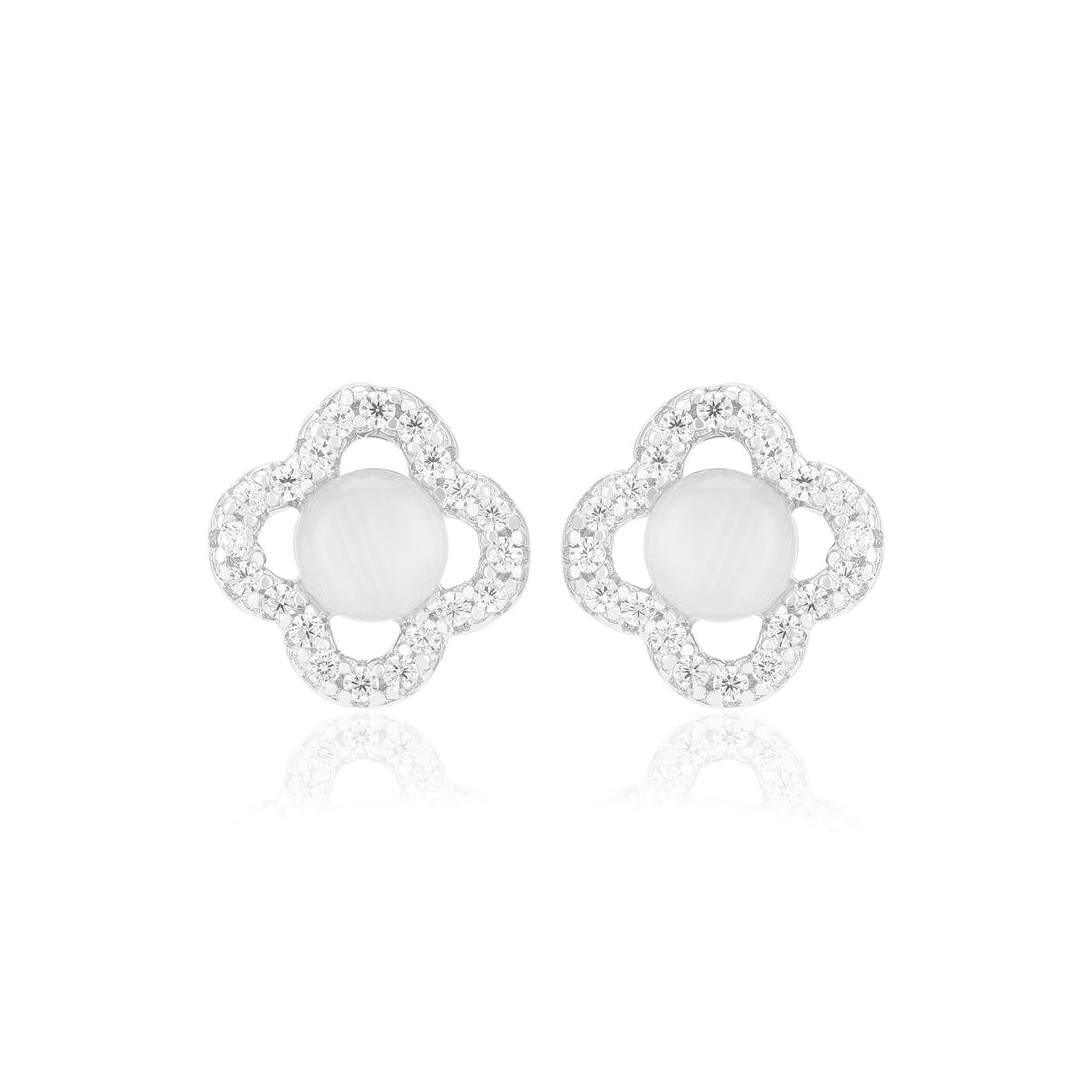 925 Sterling Silver Moonstone Center Four Petals Earrings For Women