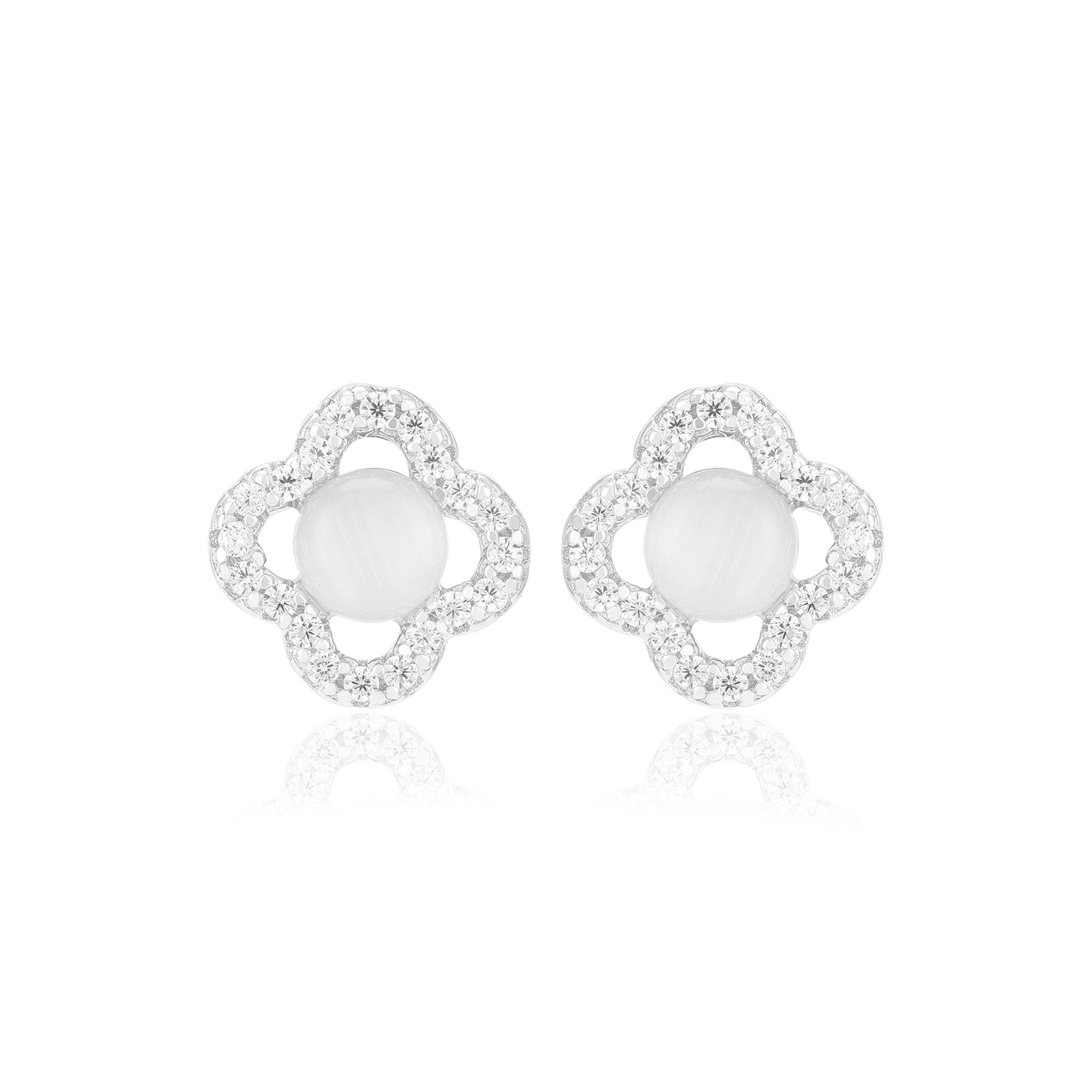 925 Sterling Silver Moonstone Center Four Petals Earrings For Women
