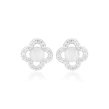 925 Sterling Silver Moonstone Center Four Petals Earrings For Women