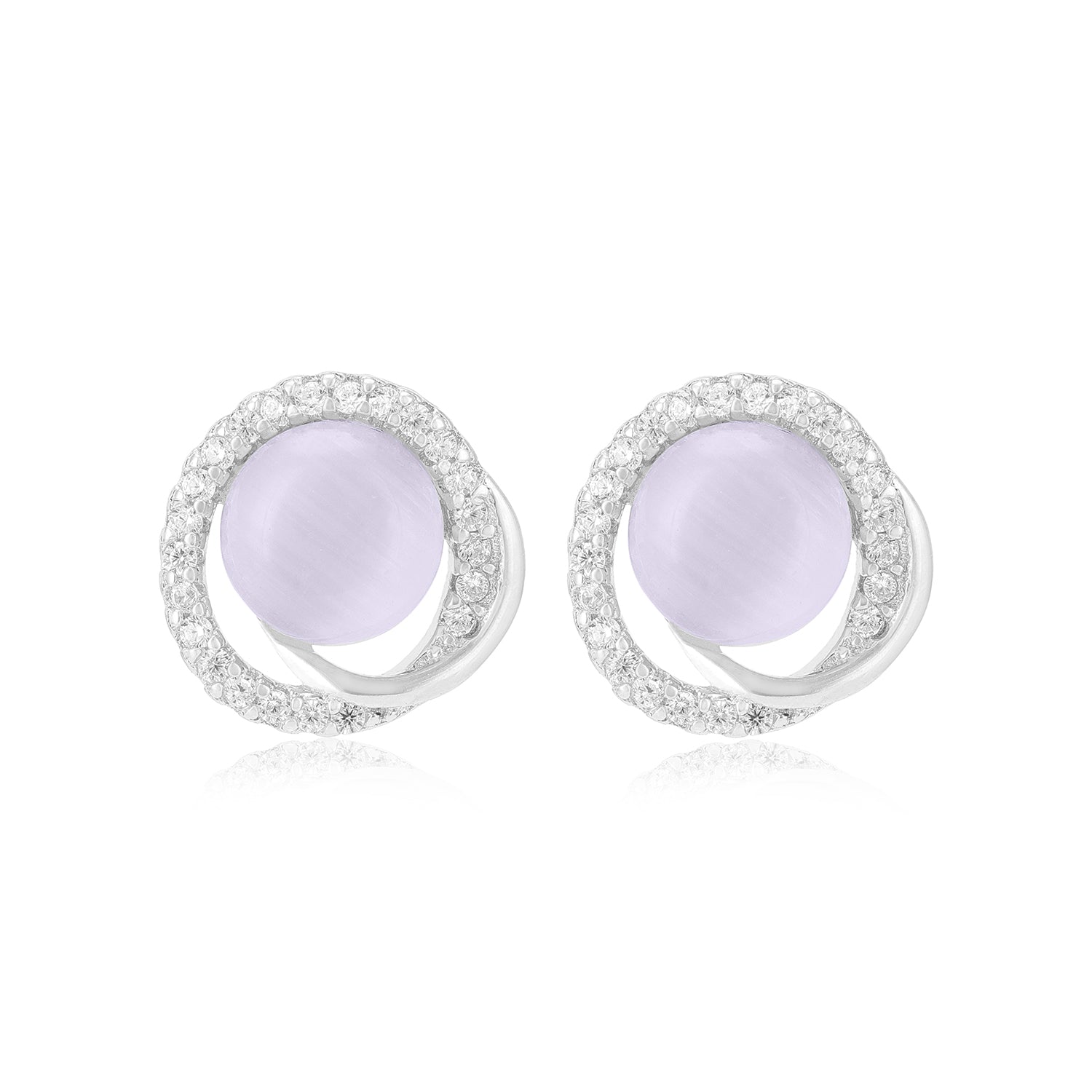 925 Sterling Silver Moonstone Centre Ring of Small Stones Earrings For Women