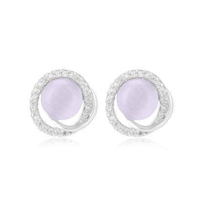 925 Sterling Silver Moonstone Centre Ring of Small Stones Earrings For Women