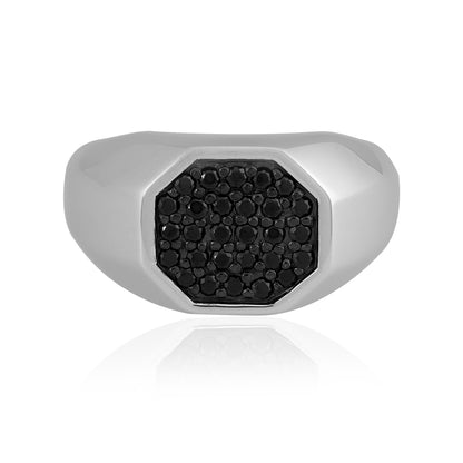 925 Sterling Silver Rhodium Octa Signet Ring