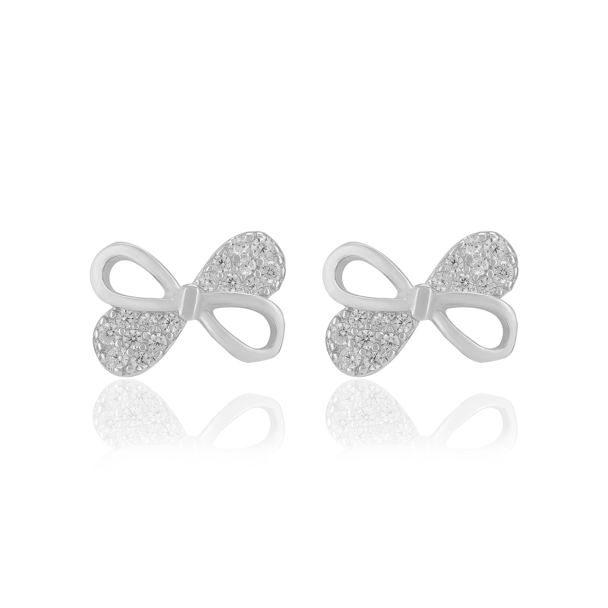 925 Sterling Silver One Side Stoned Bow Earrings for Women