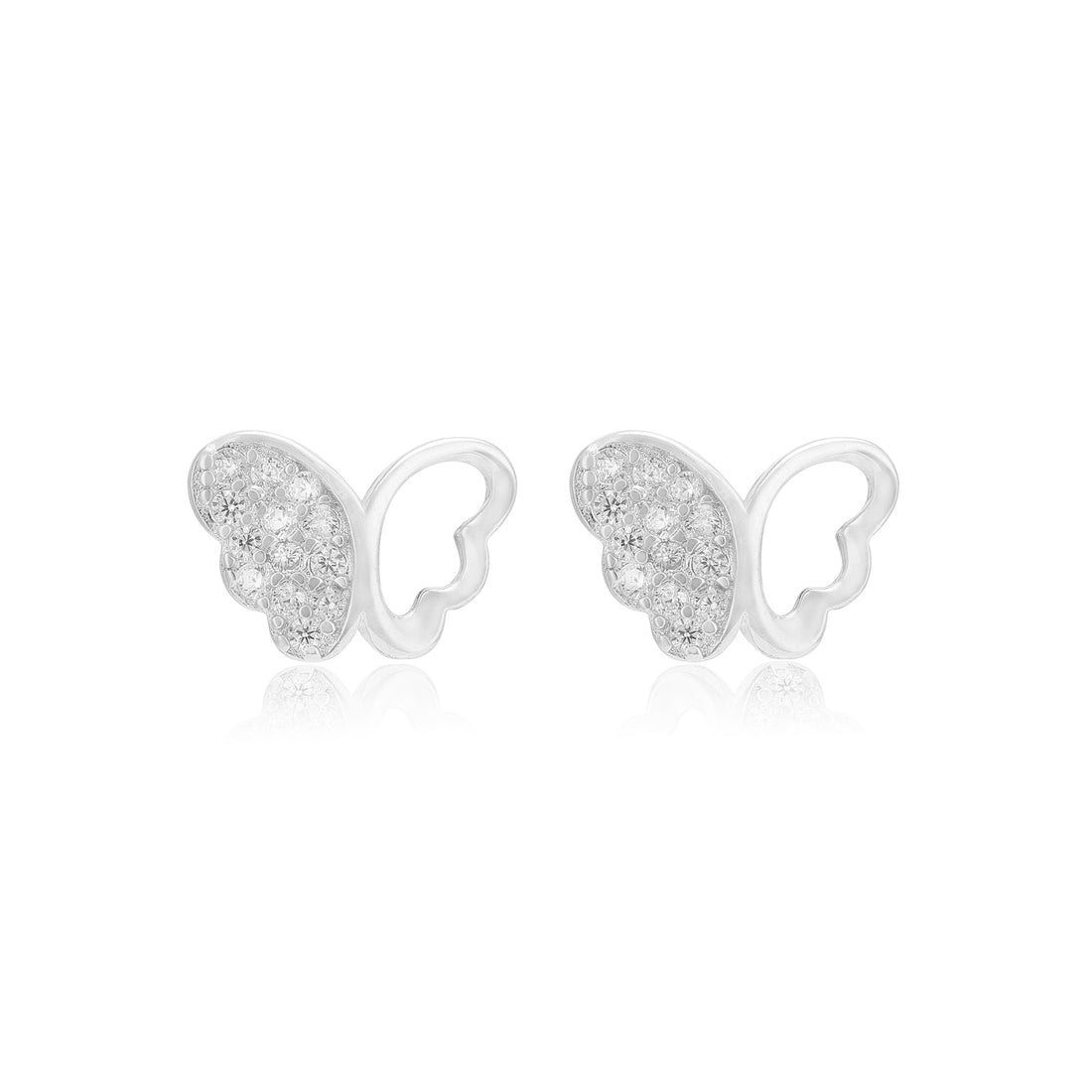 925 Sterling Silver One Side Stoned Feather Butterfly Earrings For Women