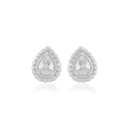 925 Sterling Silver Pear Shaped Centered White Stone Earrings For Women