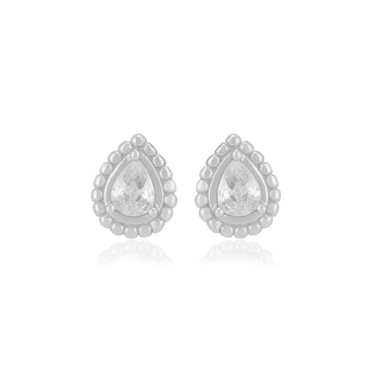 925 Sterling Silver Pear Shaped Centered White Stone Earrings For Women
