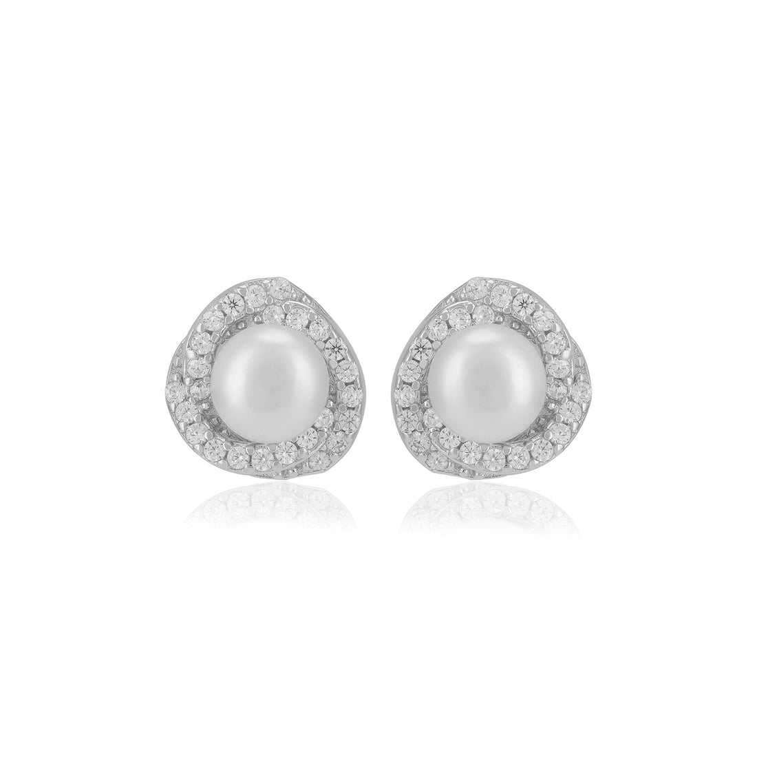 925 Sterling Silver Pearl Centred Side stones Earrings For Women