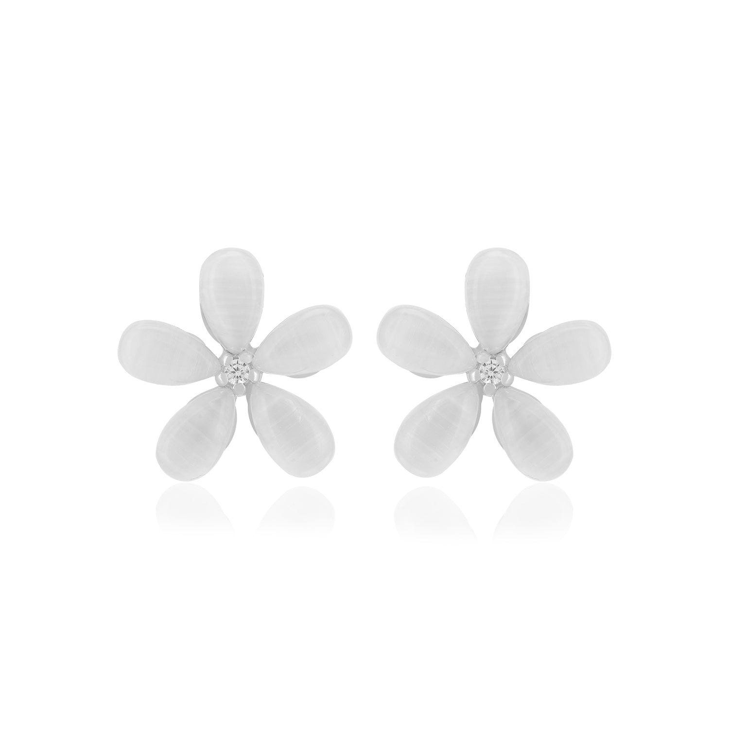 925 Sterling Silver Pearl Petals Tiny Stoned Earrings For Women