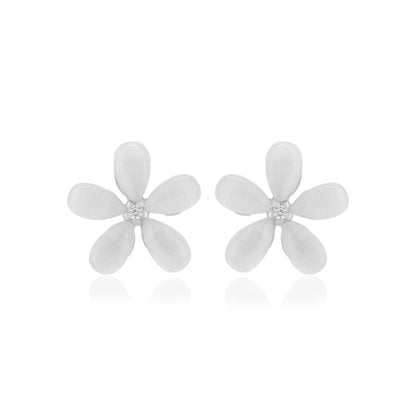 925 Sterling Silver Pearl Petals Tiny Stoned Earrings For Women
