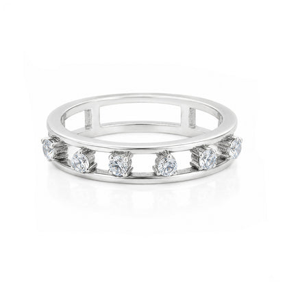 925 Sterling Silver Rhodium Plated Zirconia Ring