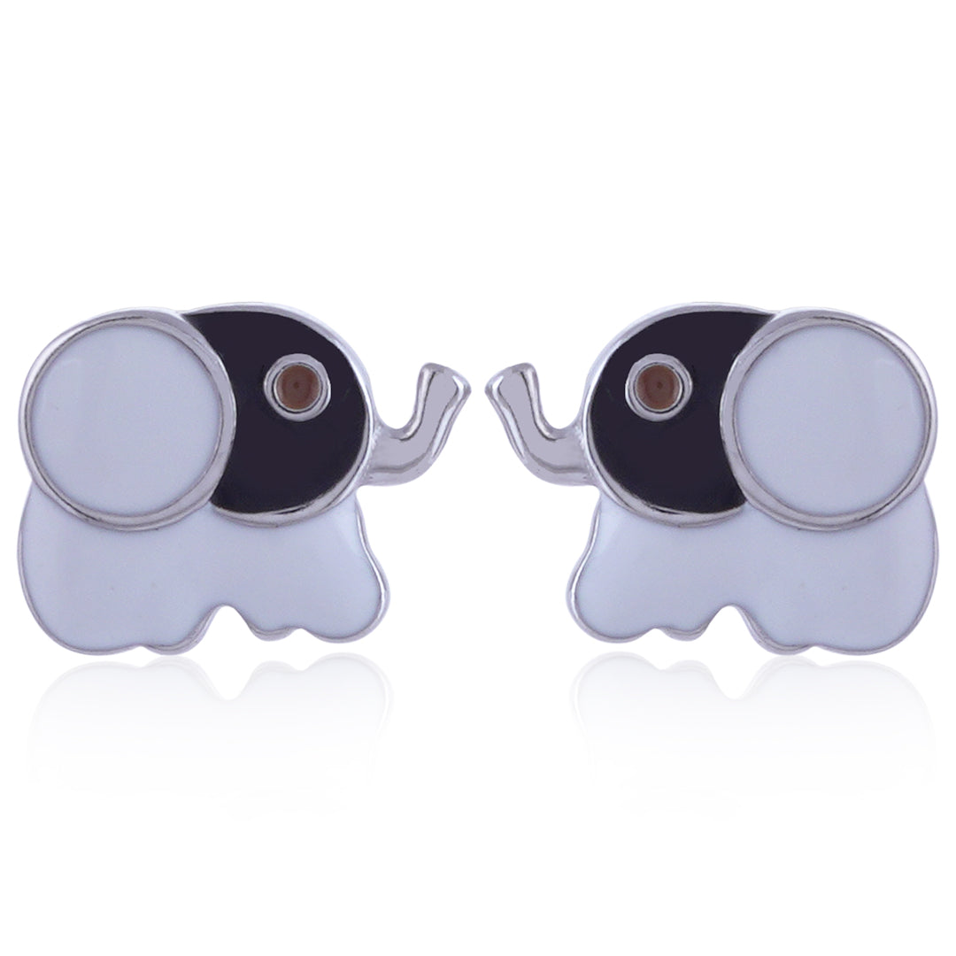 925 Sterling Silver Rhodium Plated Baby Elephant Stud For Kids
