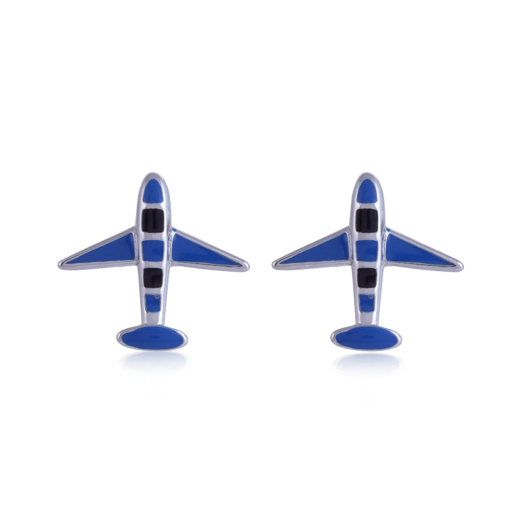 925 Sterling Silver Rhodium Plated Blue Aero Stud For Kids