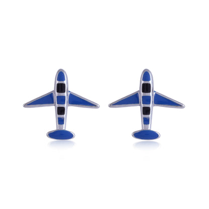 925 Sterling Silver Rhodium Plated Blue Aero Stud For Kids