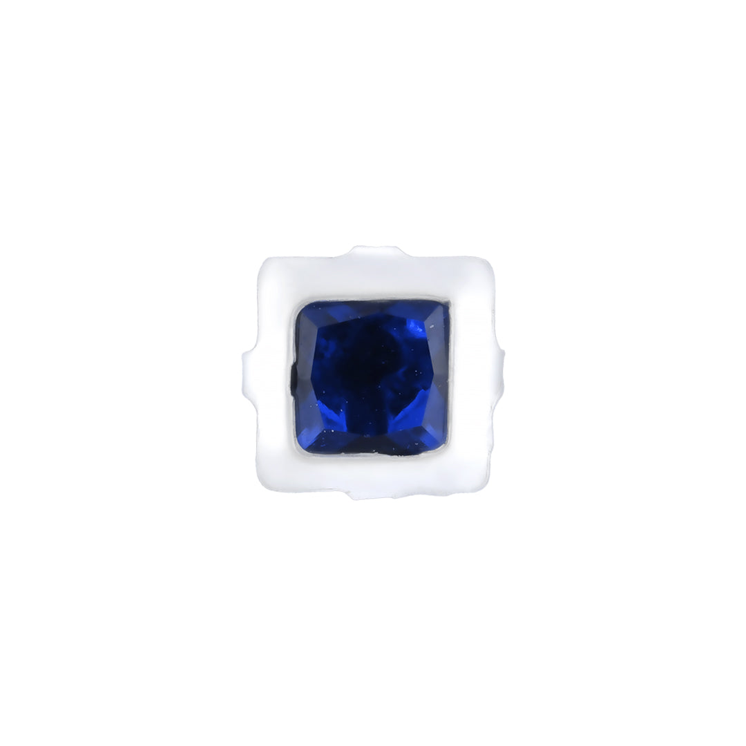925 Sterling Silver Rhodium Plated Blue Ember Square Frame Nosepin for Women