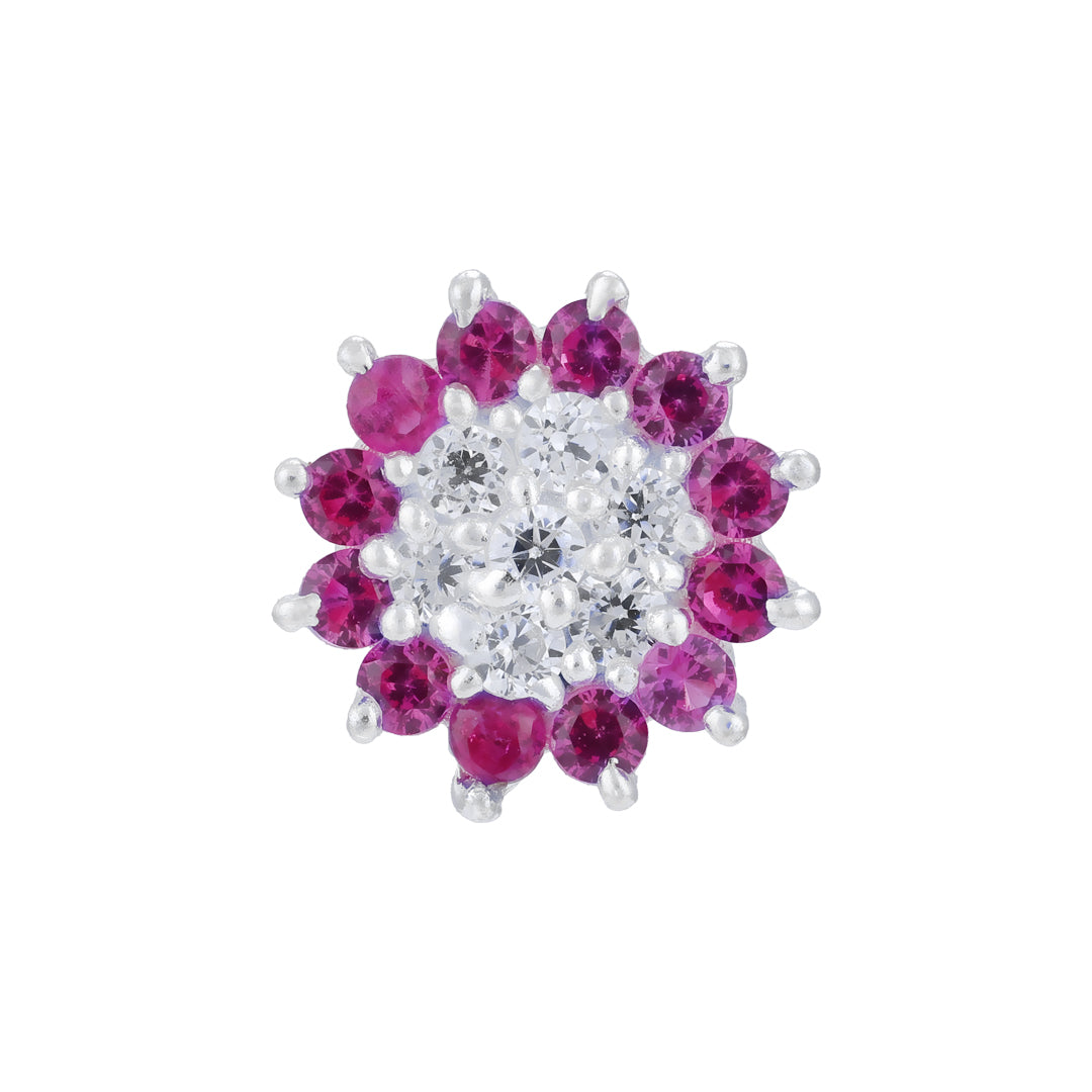 925 Sterling Silver Rhodium Plated Cherry Crystal Rosette Nosepin For Women
