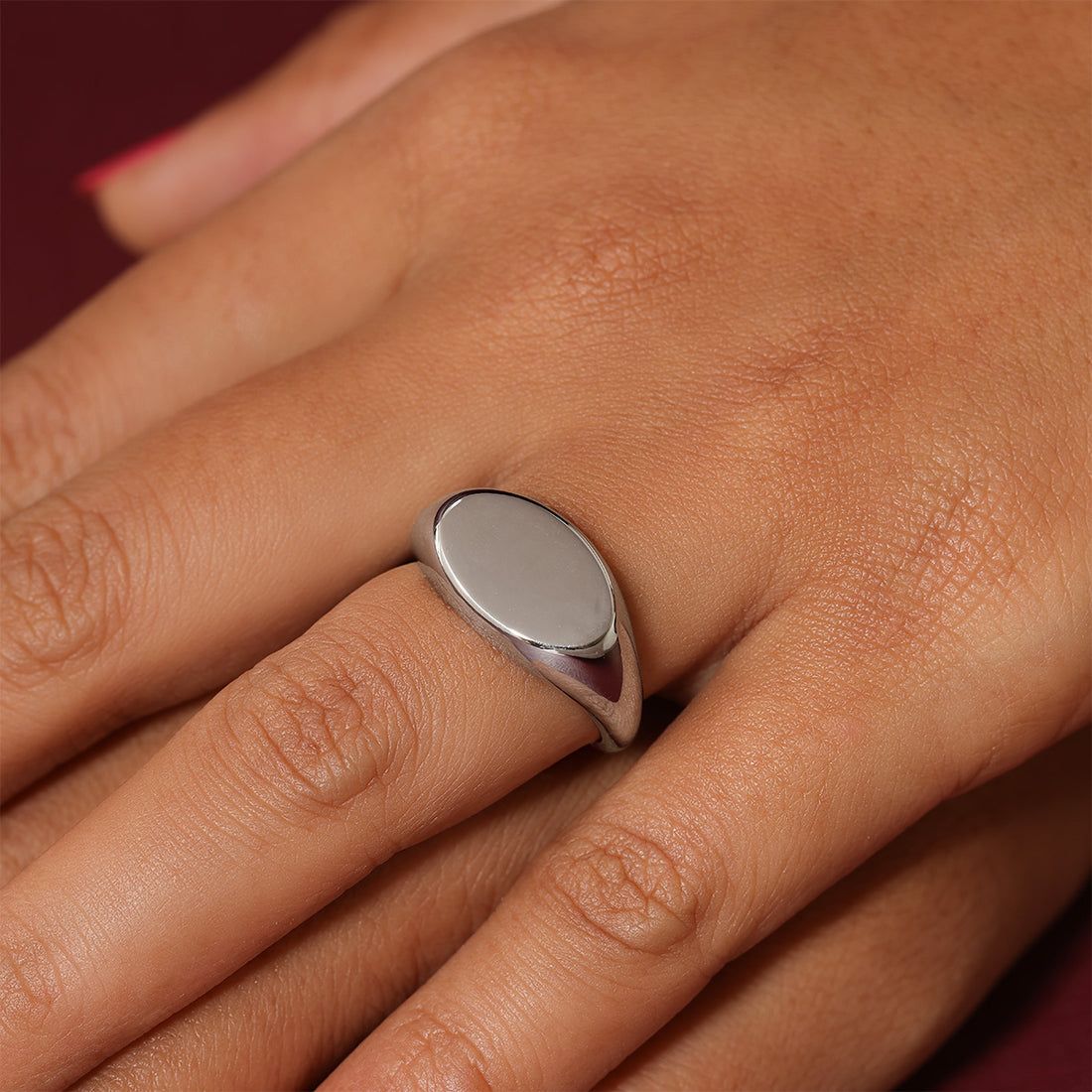 925 Sterling Silver Rhodium Plated Classic Oval Plain Ring