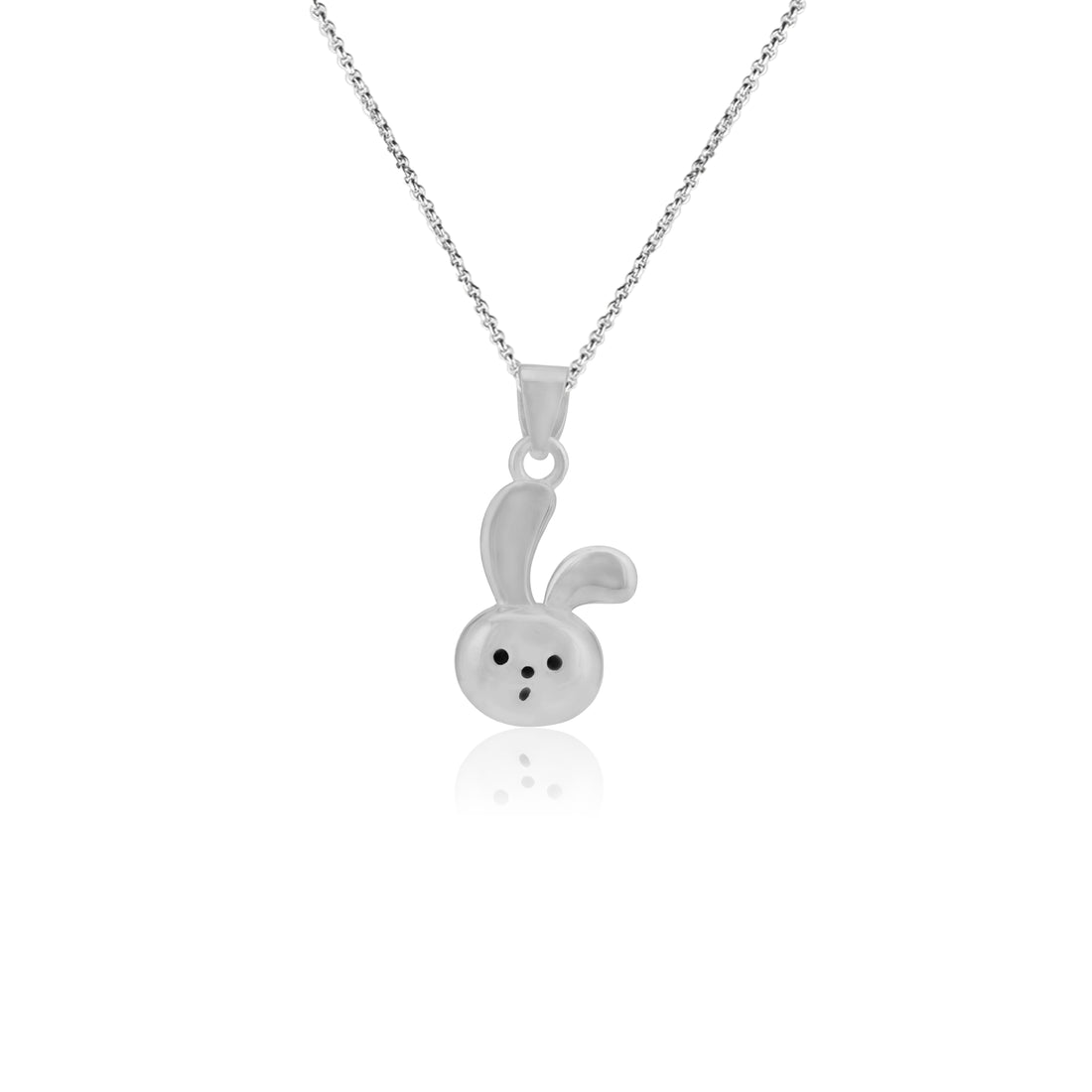 925 Sterling Silver Rhodium Plated Cute Bunny Face Pendant For Kids