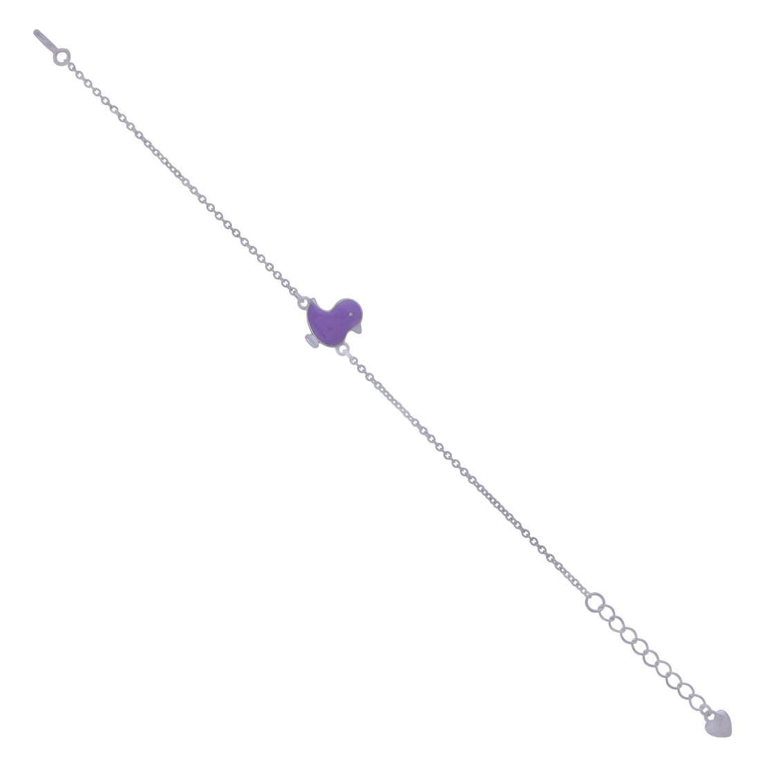 925 Sterling Silver Rhodium Plated Cute Purple Birdie Bracelet For Kids