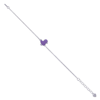 925 Sterling Silver Rhodium Plated Cute Purple Birdie Bracelet For Kids