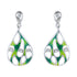 925 Sterling Silver Rhodium Plated Fluid Teardrop Glossy Green Enamel White Stone Highlights Earrings for Women
