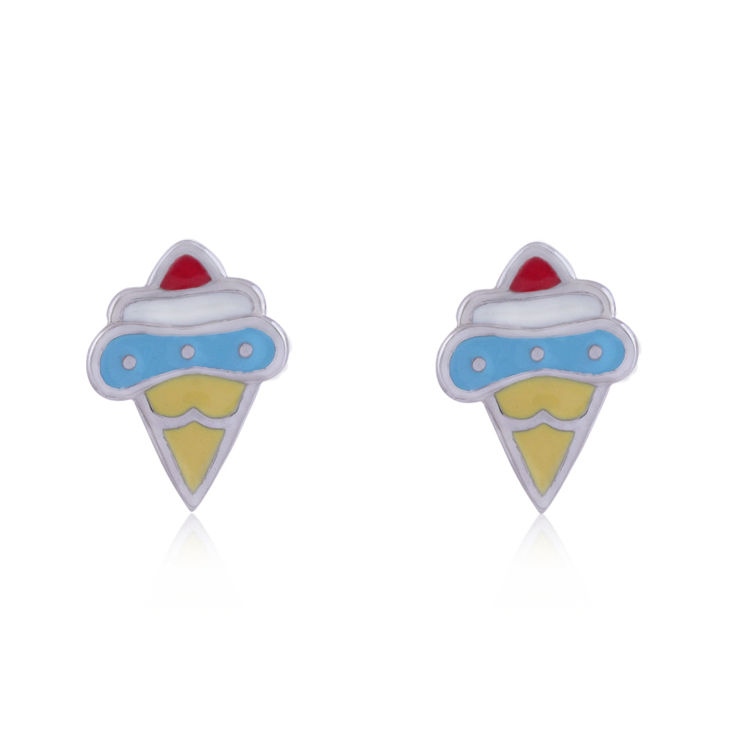 925 Sterling Silver Rhodium Plated Frosted Cone Stud For Kids