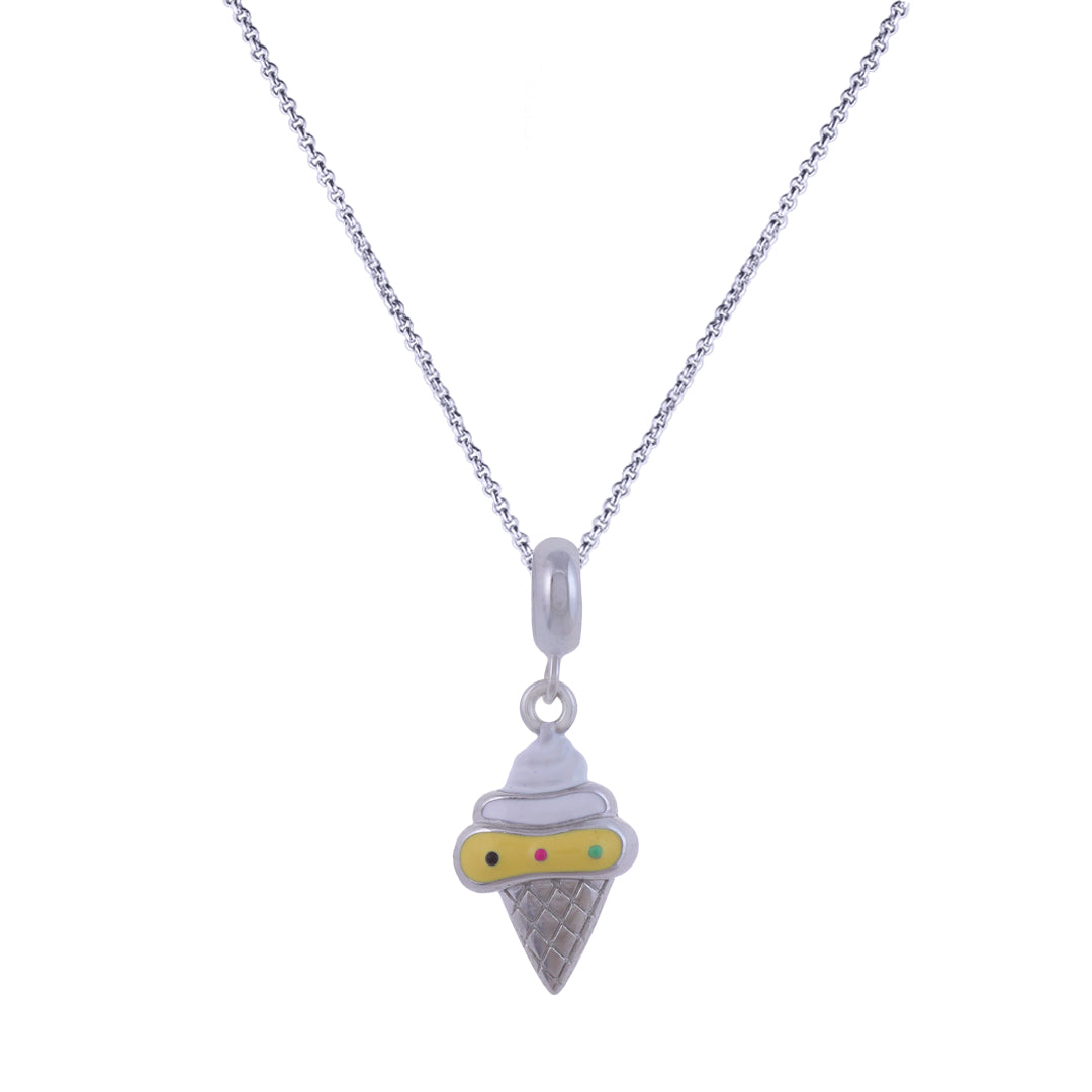 925 Sterling Silver Rhodium Plated Frosty Cone Pendant For Kids