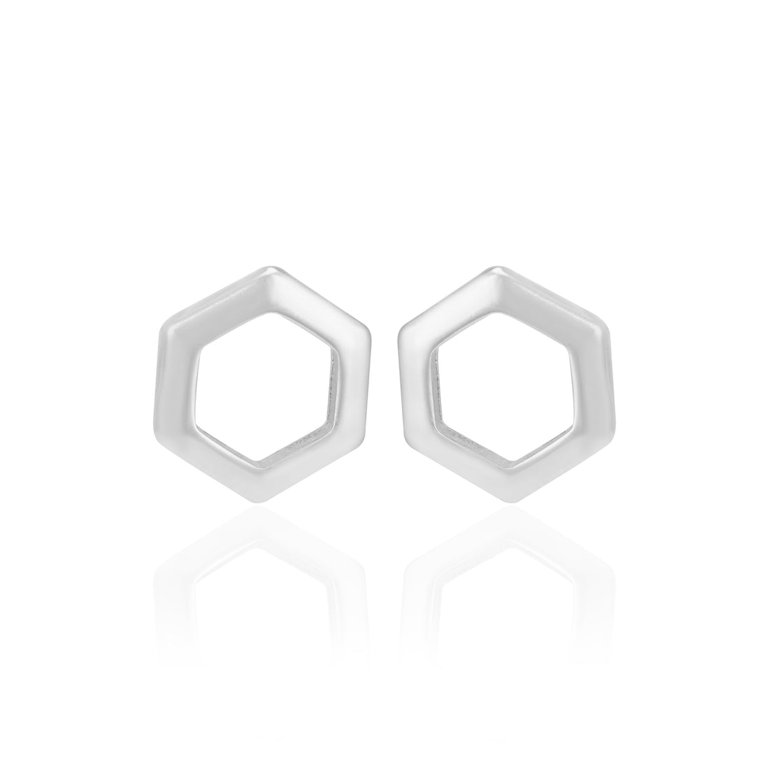 925 Sterling Silver Rhodium Plated Geometric Hexagon Earrings For Women