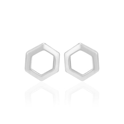 925 Sterling Silver Rhodium Plated Geometric Hexagon Earrings For Women