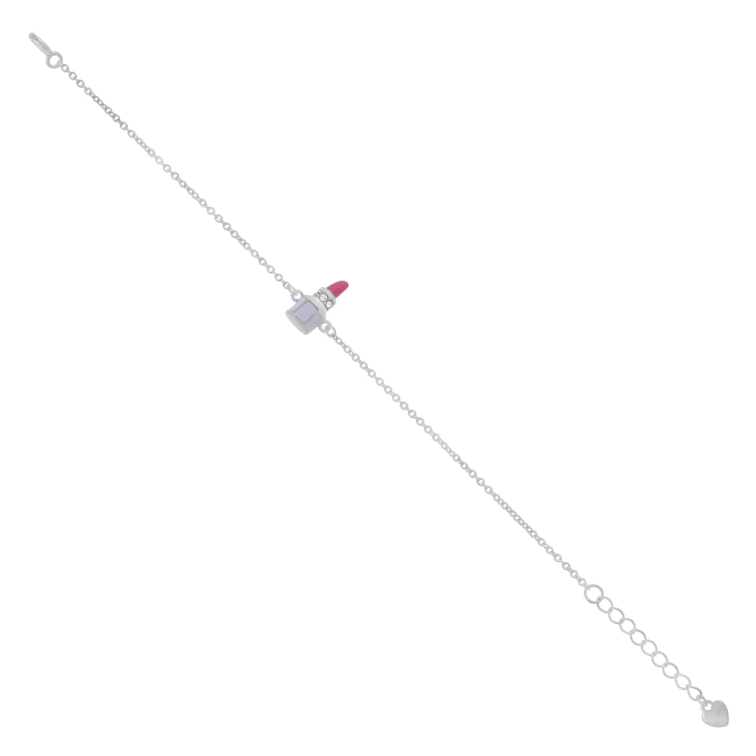 925 Sterling Silver Rhodium Plated Glossy Lipstick Bracelet For Kids