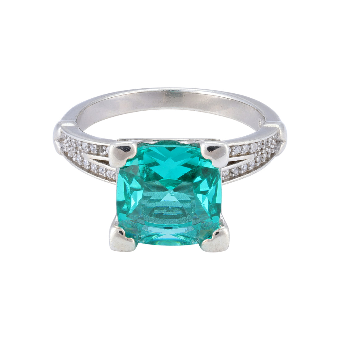925 Sterling Silver Rhodium Plated Green Radiance Princess Cut Solitaire Rings