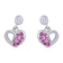 925 Sterling Silver Rhodium Plated Half-Set Pink Stone Heart Earrings For Women