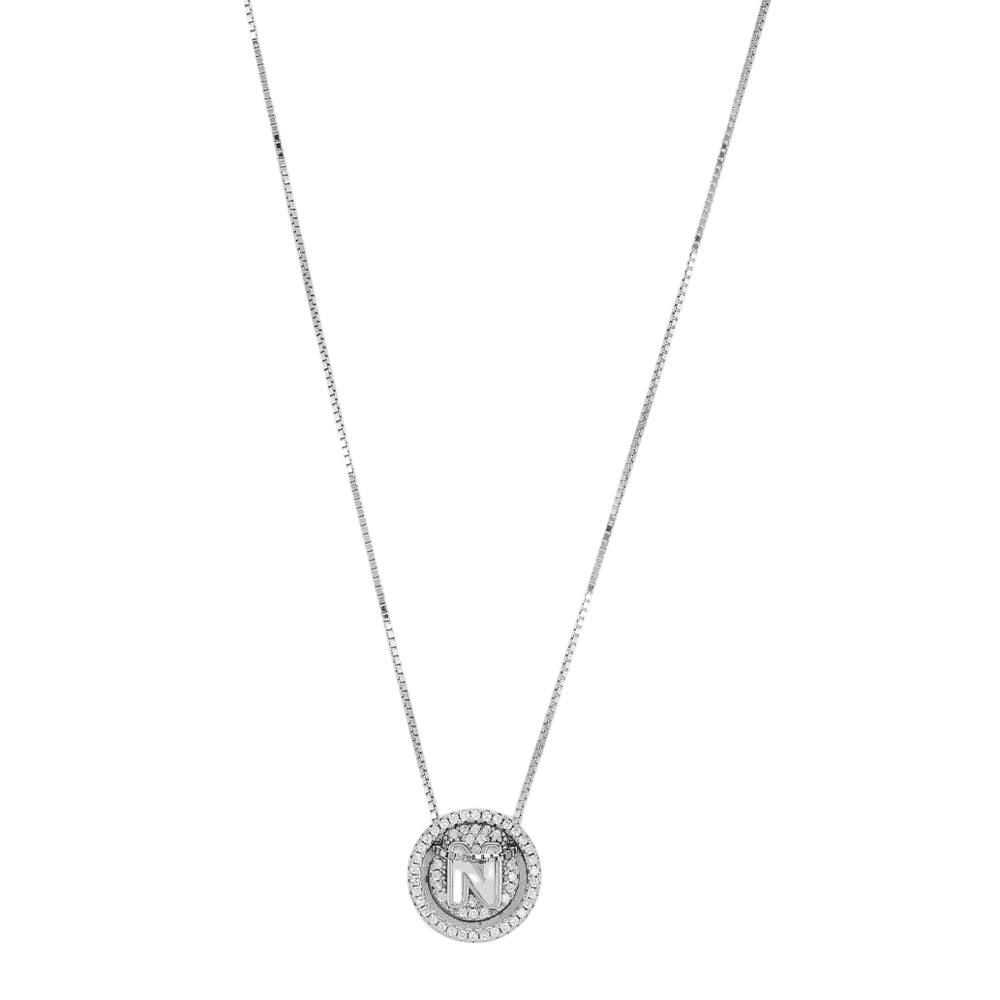 925 Sterling Silver Rhodium Plated Initial N Heart Pendant Chain For Women