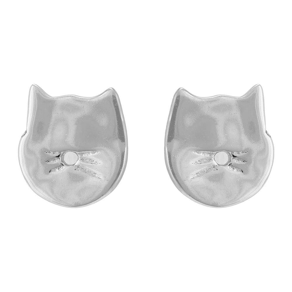 925 Sterling Silver Rhodium Plated Kitty Meow Stud For Kids
