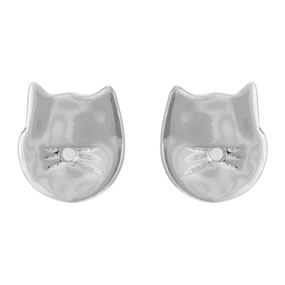 925 Sterling Silver Rhodium Plated Kitty Meow Stud For Kids