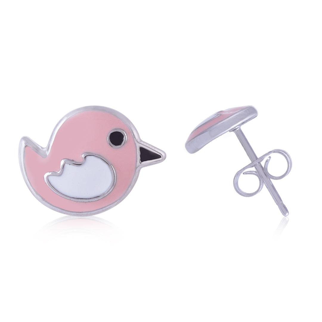 925 Sterling Silver Rhodium Plated Little Bird stud For Kids