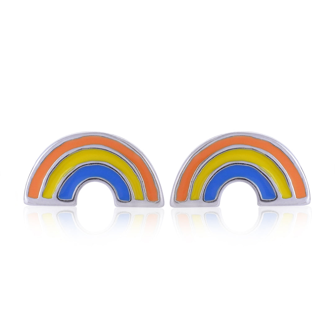 925 Sterling Silver Rhodium Plated Mini Rainbow Stud For Kids