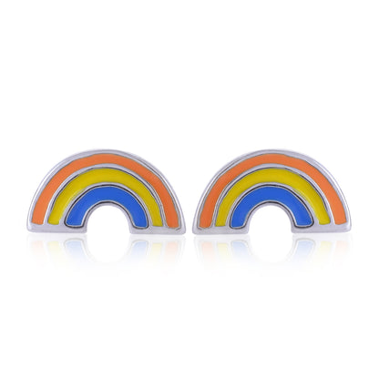 925 Sterling Silver Rhodium Plated Mini Rainbow Stud For Kids