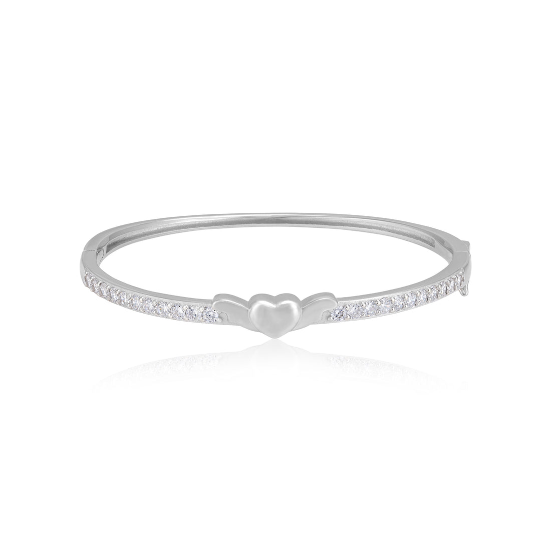 925 Sterling Silver Rhodium Plated Minimal Heart Sparkling Bracelet For Women