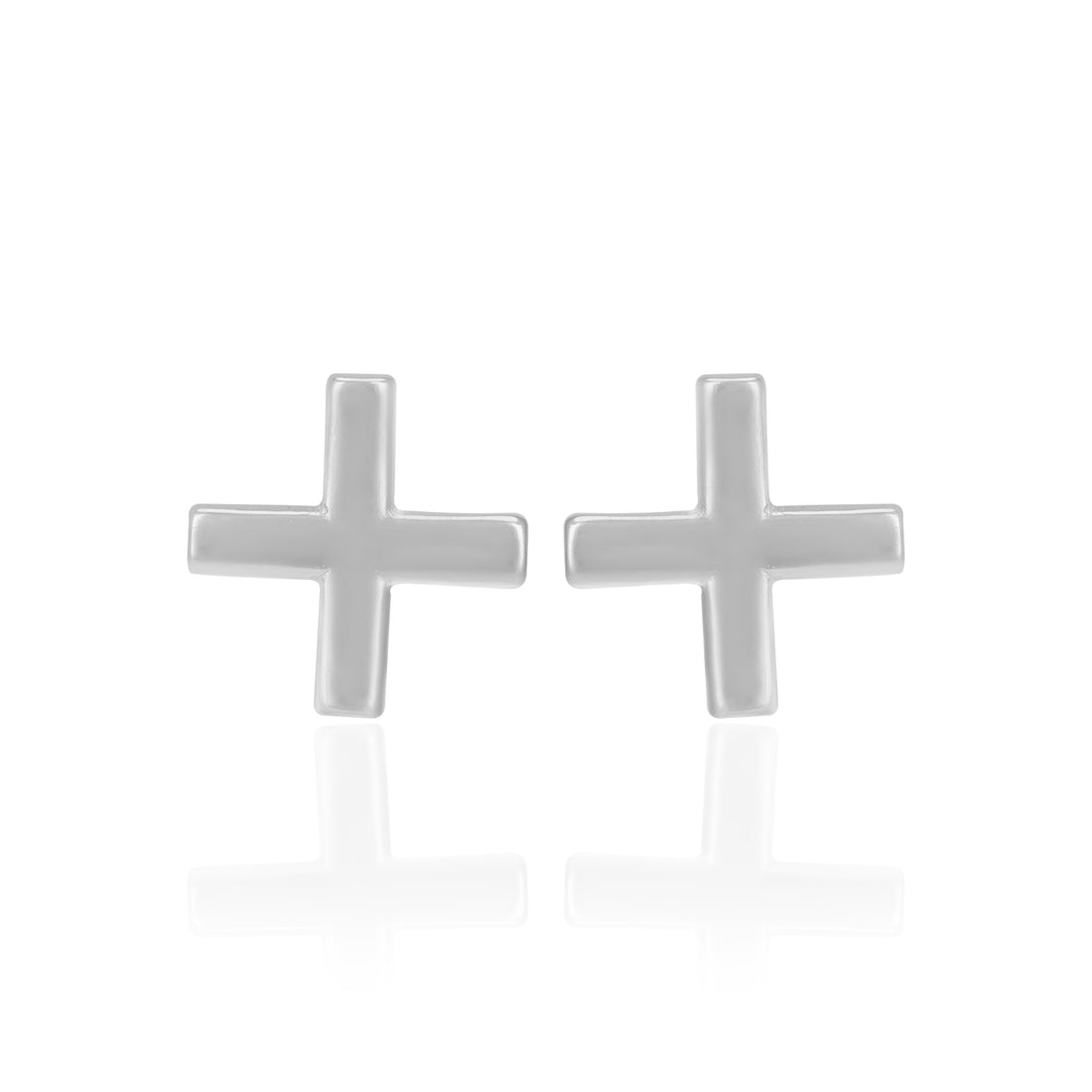 925 Sterling Silver Rhodium Plated Modern Cross Petite Stud for Women