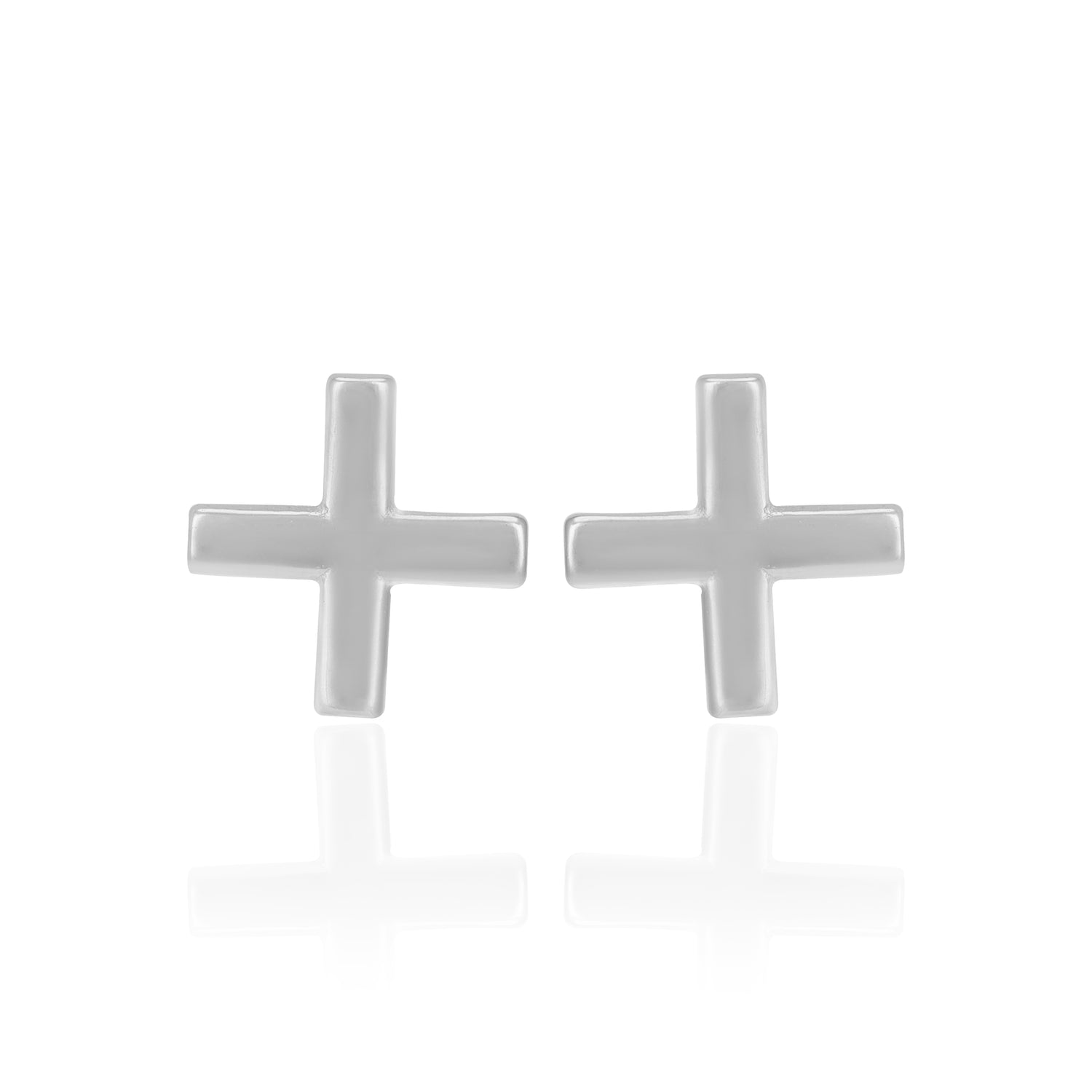 925 Sterling Silver Rhodium Plated Modern Cross Petite Stud for Women