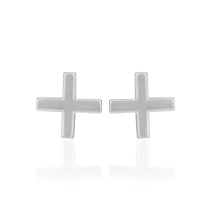925 Sterling Silver Rhodium Plated Modern Cross Petite Stud for Women