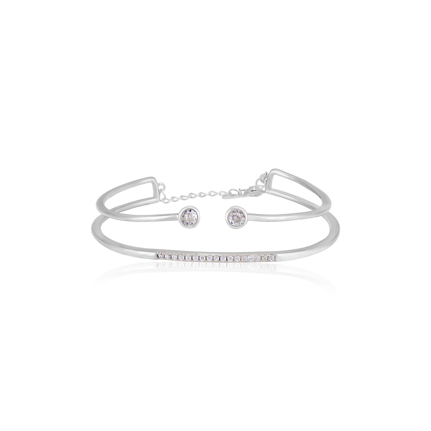 925 Sterling Silver Rhodium Plated Modern Cuff Lock Chain Bracelet For Women