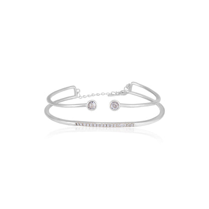 925 Sterling Silver Rhodium Plated Modern Cuff Lock Chain Bracelet For Women