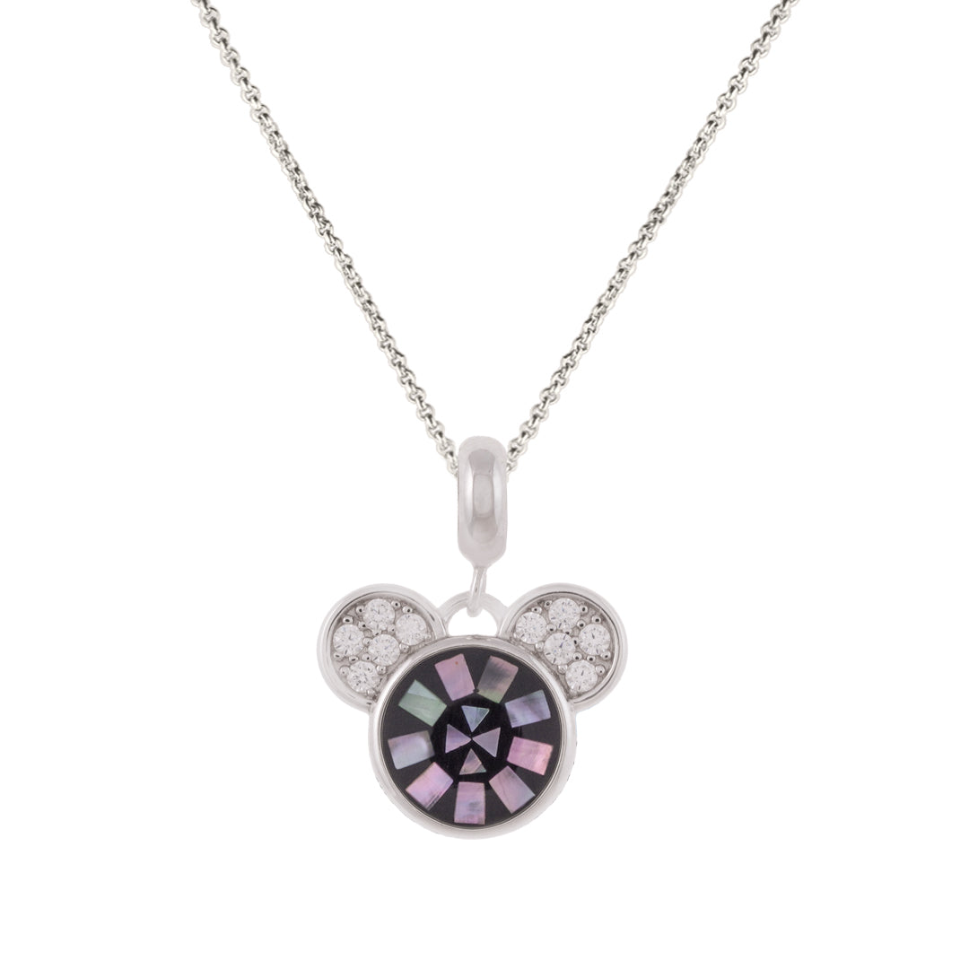 925 Sterling Silver Rhodium Plated Mosaic Mickey Pendant For Kids