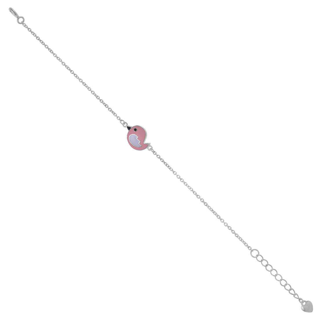925 Sterling Silver Rhodium Plated Peach Pink Bird Bracelet For Kids