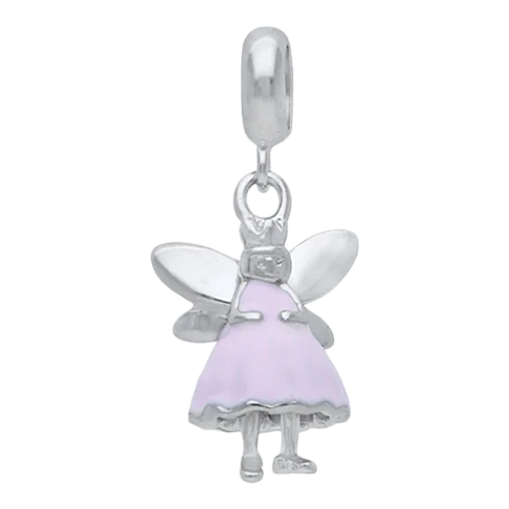 925 Sterling Silver Rhodium Plated Pink Fairy Doll Pendant