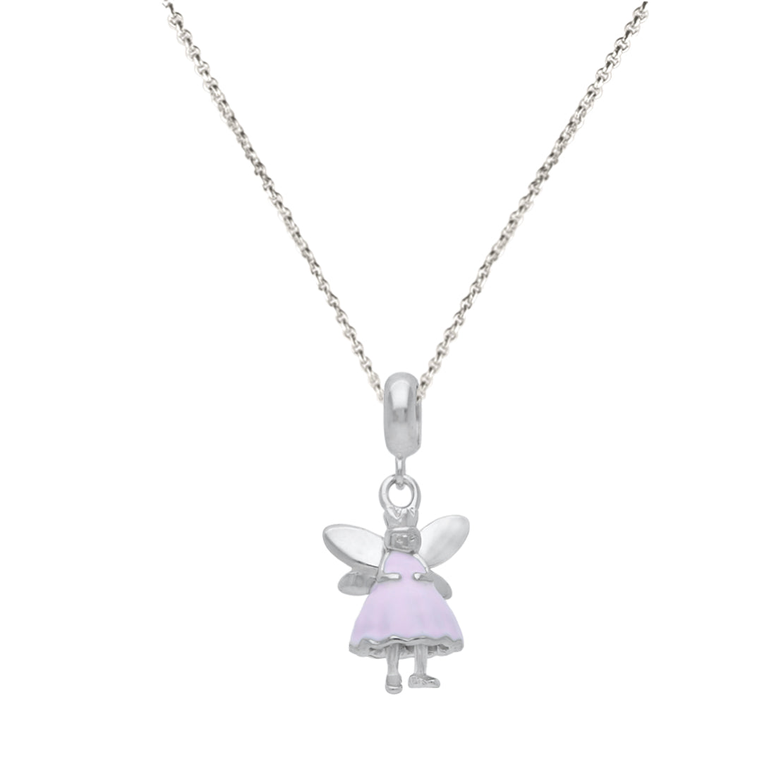 925 Sterling Silver Rhodium Plated Pink Fairy Doll Pendant For Kids
