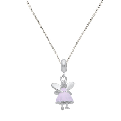 925 Sterling Silver Rhodium Plated Pink Fairy Doll Pendant For Kids
